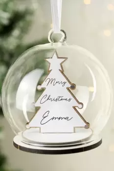 Image of Personalised Wooden Christmas Tree Glass Bauble - Brown