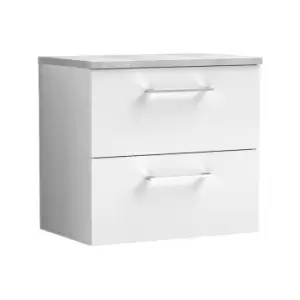 Image of Nuie - Arno Gloss White 600mm Wall Hung 2 Drawer Vanity Unit with Bellato Grey Laminate Worktop - ARN124LBG - Gloss White