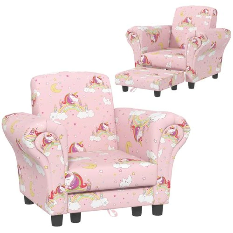 Image of Aiyaplay 2 Piece Kids Sofa Set W/ Unicorn Design - Pink 310-083V70PK
