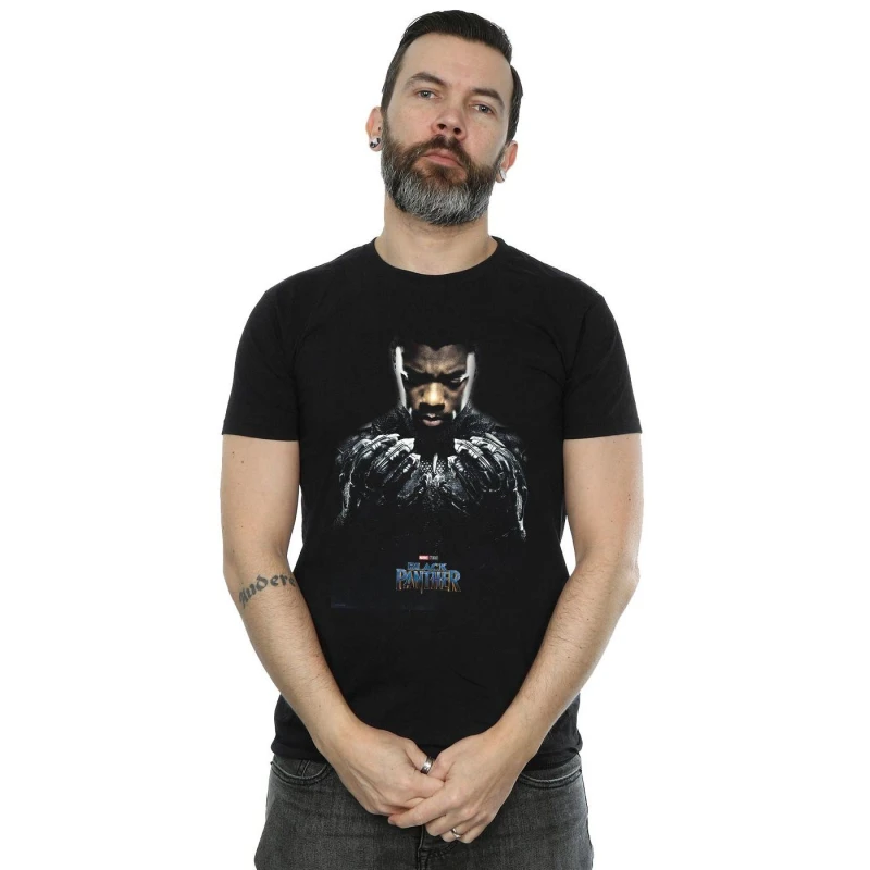 Image of Marvel Marvel Men Black Panther T'Challa Poster T-Shirt Size: Small Black S Male 5057864303964
