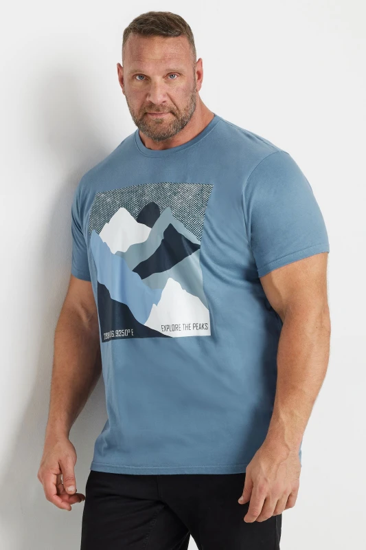 Image of BadRhino BadRhino Men Abstract Mountain Print T-Shirt in Blue Size: 4X-Large Blue 4XL Male 5063589044860