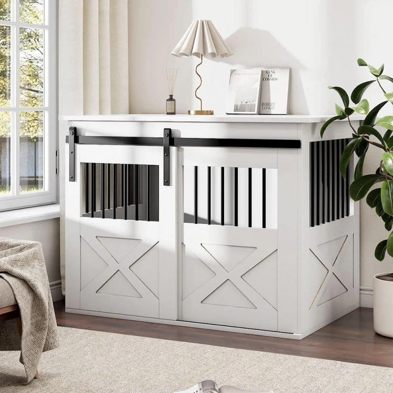 Image of KIDKID PET Wooden Dog Crate with Lockable Barn Door White unisex One size