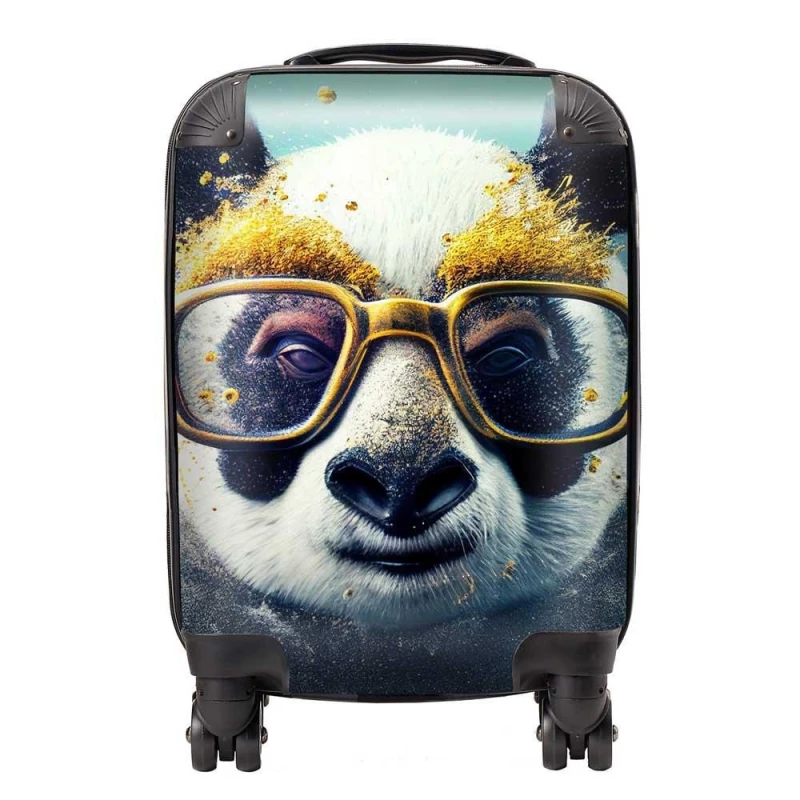 Image of Warren Reed - Designer Panda With Golden Glasses Splashart Suitcase in Yellow Size: Medium Yellow Unisex Medium