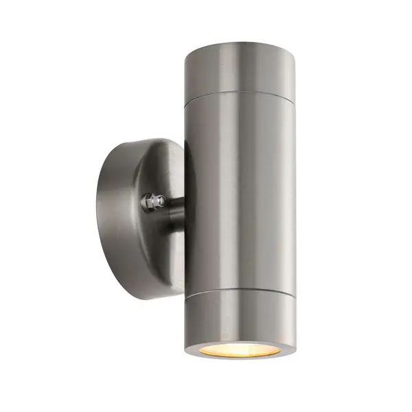 Image of Palin Outdoor Up Down Wall Lamp 2 Light Brushed Stainless Steel IP65