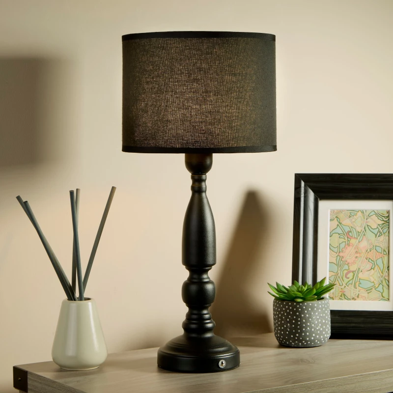 Image of Lighting Collection Rechargeable Black Candle Table Lamp Black Unisex