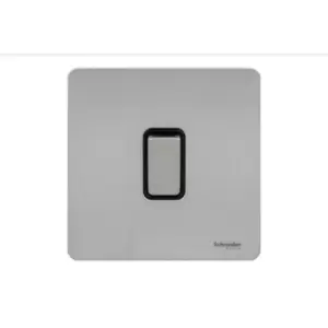 Image of Schneider Electric Ultimate Screwless Flat Plate - Single Rocker 2 Way Light Switch, Single Pole, 16AX, GU1412BSS, Stainless Steel with Black Insert