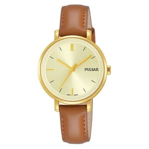 Image of Pulsar PH8364X1 Ladies Brown Leather Strap Gold Case 50M Watch