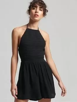 Image of Superdry Vintage Smocked Playsuit -black, Black, Size 10, Women