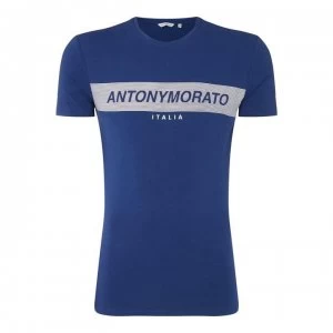 Image of Antony Morato Rubber Logo T Shirt - Blue 7060