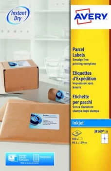 Image of Avery Inkjet Add Labels 99x139mm J8169-25 4 p/sheet PK100