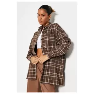 Image of I Saw It First Brushed Check Oversized Shirt - Brown