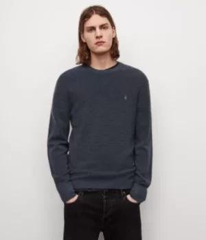 Image of AllSaints Mens Ivar Merino Crew Jumper, Hazed Blue Marl, Size: L