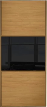 Image of Wickes Sliding Wardrobe Door Wideline Oak Panel and Black Glass - 2220 x 762mm