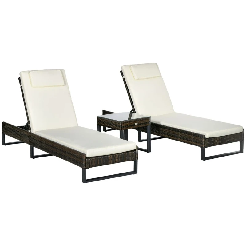 Image of Outsunny Rattan Sun Lounger Set w/ Cushions - Outsunny 5056725525590