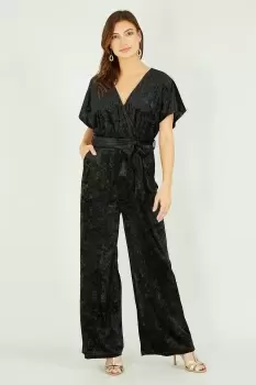 Image of Black Velvet Kimono Sleeve Jumpsuit
