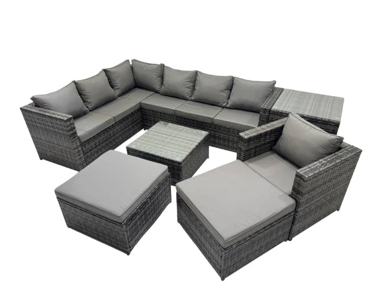 Image of Fimous Patio Furniture Sets with Corner Sofa Chair 2 Big Footstool Side Table in Dark Grey Dark Grey Unisex