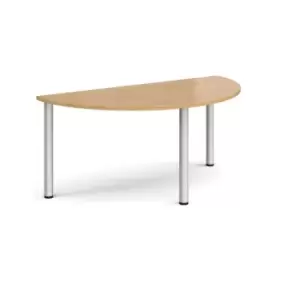 Image of Semi circular silver radial leg meeting table 1600mm x 800mm - oak