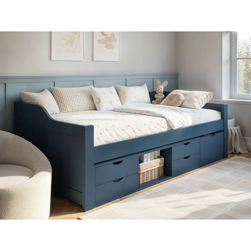 Image of Flair Blair Low Sleeper Bed with Storage in Blue Size: Single Blue Unisex Single