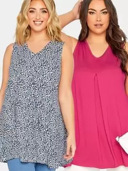 Image of Yours Pleat Swing Vest 2 Pack - Pink/Ditsy Floral, Pink, Size 22-24, Women
