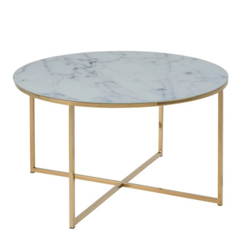 Image of Furniture To Go Alisma Round Coffee Table with White Marble Effect Glass Top & Gold Legs White
