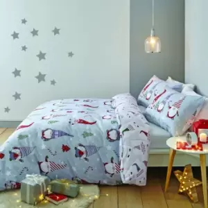 Image of Christmas Gnomes 100% Brushed Cotton Duvet Cover Set, Red/Grey, Double - Catherine Lansfield