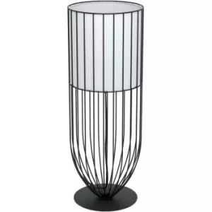 Image of Table Desk Lamp Black Wire Frame Partial White Fabric Shade Bulb E27 1x60W