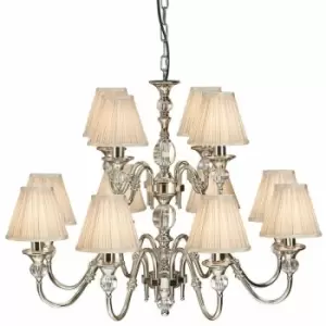 Image of Diana Ceiling Pendant Chandelier Bright Nickel & Beige Pleat Shade 12 Lamp Light