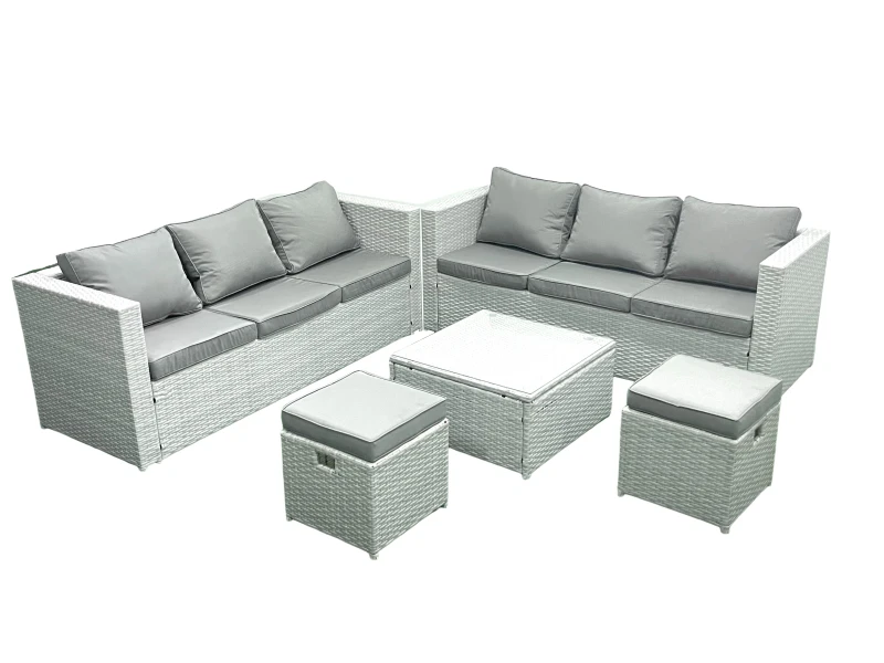 Image of Fimous Garden Outdoor Furniture Set 8 Seater Rattan Sofa Set with 2 Small Footstools Light Grey Mixed Light Grey