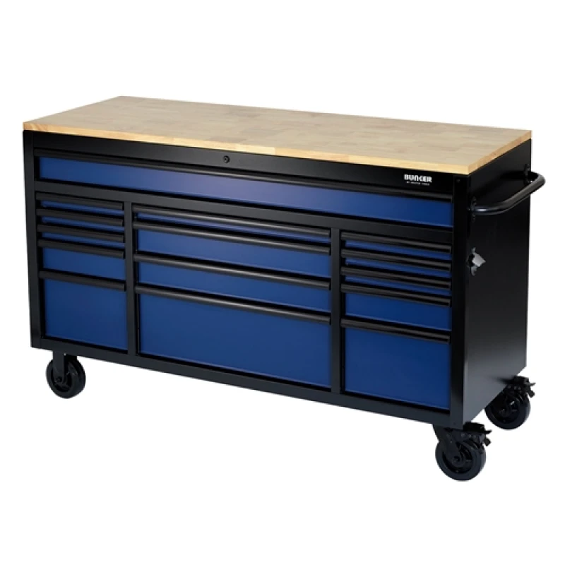 Image of Bunker Workbench Roller Tool Cabinet, 15 Drawer, 61", Blue 10747