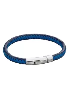 Image of Woven Blue Leather & Stainless Steel Clip Clasp Bracelet