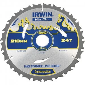 Image of Irwin Weldtec Construction Saw Blade 210mm 24T 30mm
