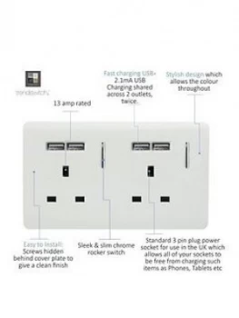 Image of Trendiswitch 2 Gang 13Amp Switched 2G Socket With 4X 2.1Mah USB Std White