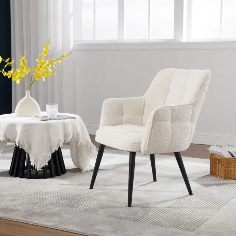 Image of Home Source Teddy Fur Occasional Accent Armchair Cream