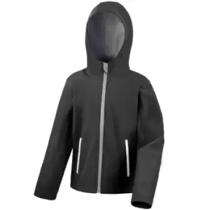 Image of Result Core Kids Unisex Junior Hooded Softshell Jacket (7/8) (Black/Grey)