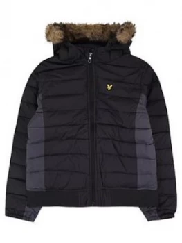 Image of Lyle & Scott Boys Lightweight Colour Block Padded Jacket - Black, Size Age: 14-15 Years