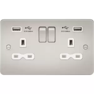 Image of 13A 2G Switched Socket with dual USB charger A + A (2.4A) - Pearl with White insert 230V IP20