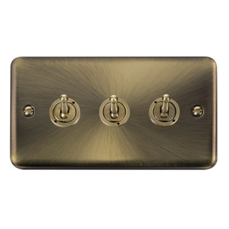 Image of SE Home Curved Antique Brass 3 Gang 2 Way 10AX Toggle Light Switch Gold