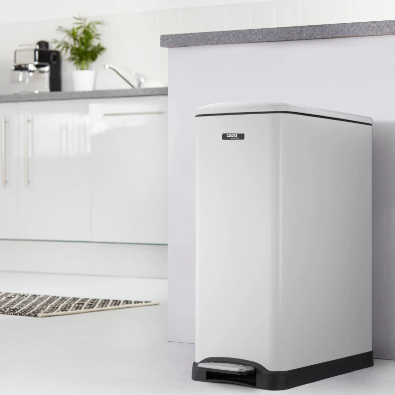 Image of Cooks Professional Slimline Dual Compartment Pedal Bin 50L with Soft Close Lid in White White Unisex