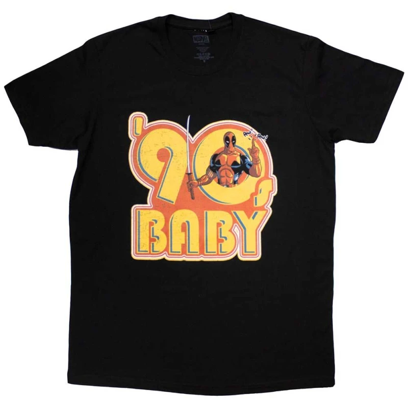 Image of Marvel Deadpool 90s Baby Retro Logo T Shirt Black unisex