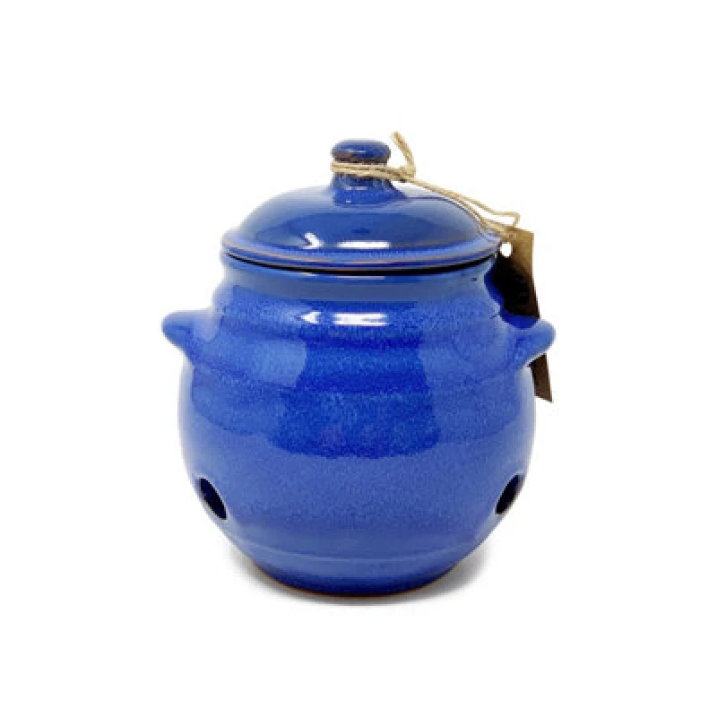 Image of Verano Spanish Ceramics Selena Glazed Hand Dipped Kitchen Dining Garlic Jar With Lid Blue (H) 15Cm