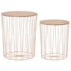 Image of 2 PCS Wood Metal Bedside Table Storage Sofa End Coffee Side Table