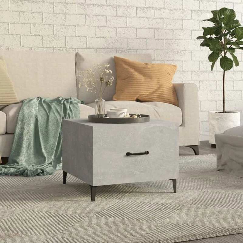 Image of Vidaxl Coffee Table With Metal Legs Concrete Grey 50X50X40 Cm, Grey 812734