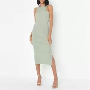 Image of Missguided Rib Racer Neck Bodycon Knit Midaxi Dress - Green
