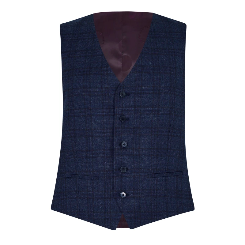 Image of Ted Baker TBT Munro Check Waistcoat - Blue Blue S