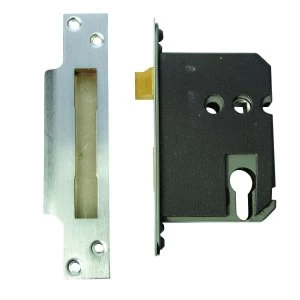 Image of Wickes FD020 Mortice Sashlock Euro Profile with Plates - Stainless Steel 76mm