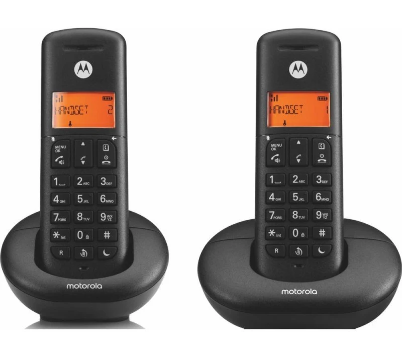 Image of MOTOROLA E202 Cordless Phone - Twin Handsets, Black 5055374716953