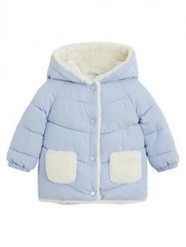 Image of Mango Baby Unisex Quilted Hooded Ears Coat - Light Blue