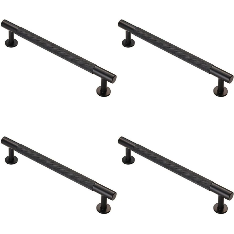 Image of Loops 4x Knurled Bar Door Pull Handle 190 x 13mm 160mm Fixing Centres Matt Black unisex