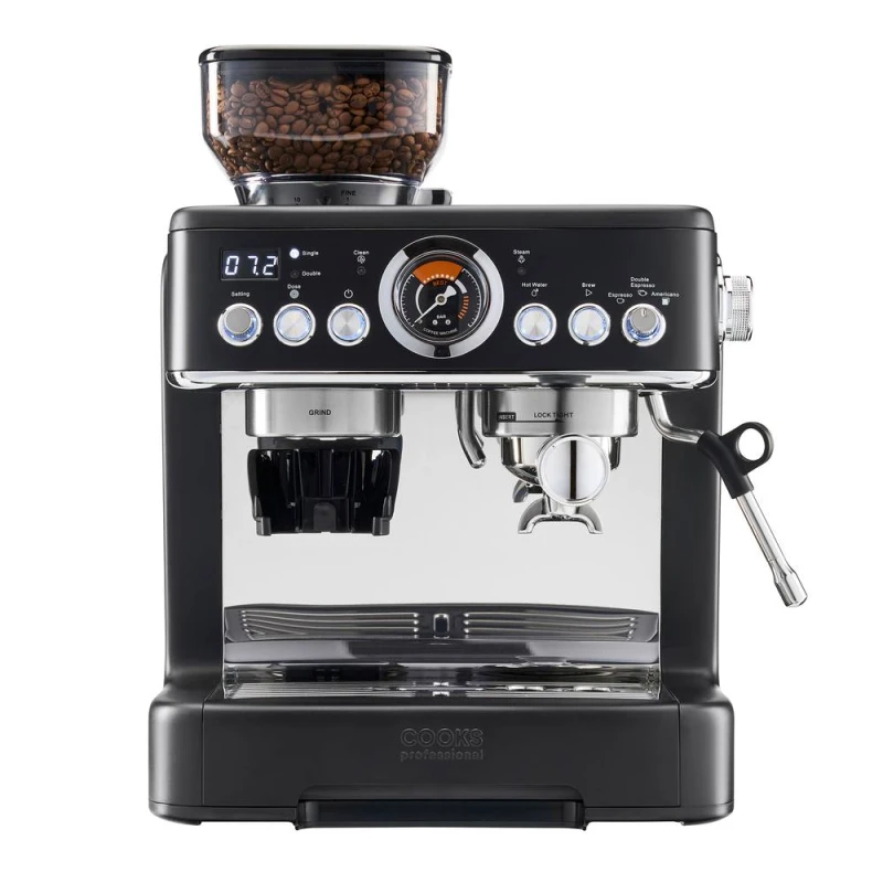Image of Cooks Professional Bean-To cup Espresso Coffee Machine 20-Bar with Grinder & Steam Wand in Black Unisex