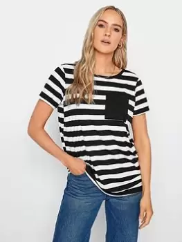 Image of Long Tall Sally Black/white Stripe Pocket Tee, Black, Size 14, Women